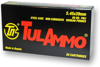 TULA 5.45X39 AMMO 60 GRAIN FMJ STEEL CASED 20 RDS/BOX (NO TAX OUTSIDE OH) FREE SHIPPING ON $199+