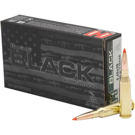 A box of hornady Black 5.45x39mm ammo. Also called 5.45x39 5.45