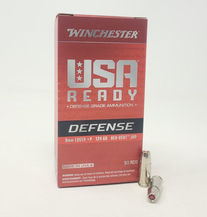 Ready Rounds Winchester 9mm +P Ammunition USA Ready Defense 124 Grain Hex Vent ...